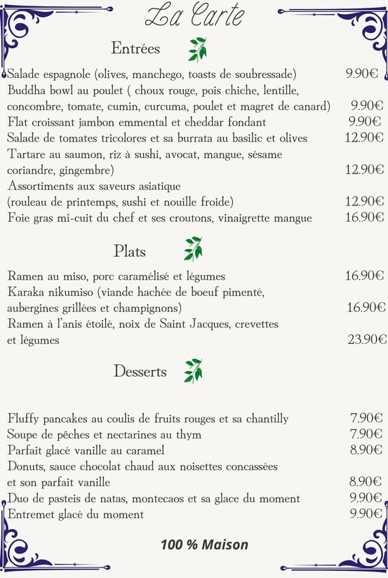 la carte de la brasserie o ' 2 saisons