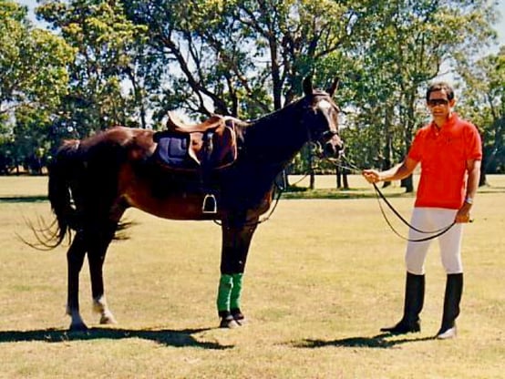 Peter Pickering with polo pony 'Lady' at the Leighton's Orange Grove property