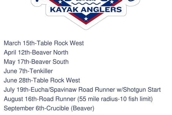 kayak fishing schedule for northwest arkansas