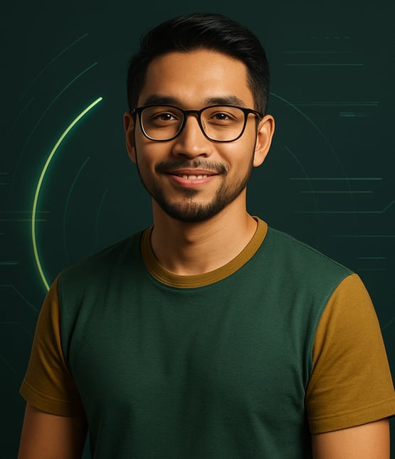 a man with glasses and a green shirt