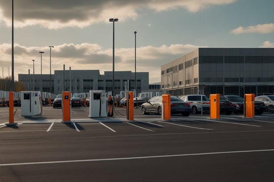 parking d'usine équipé de bornes de recharge pour voiture électrique