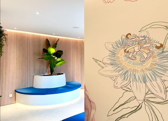 Bright, artistic interior at Fertilab Barcelona fertility clinic