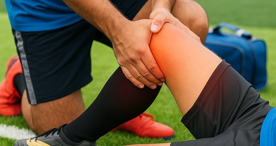 Physiotherapist treating sports injury with manual therapy