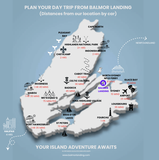 Balmor Landing Airbnb Local Cape Breton Attractions Map, Nova Scotia, Canada