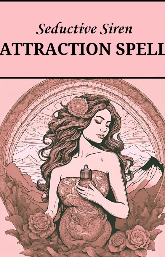 a woman with a perfume bottle performing a seductive siren magic spell