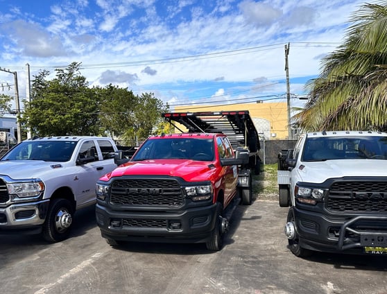 Truck fleet equipped with trailers waiting for the next trip