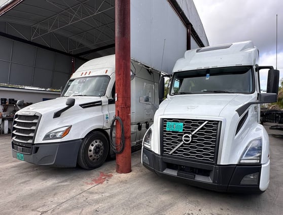 2 different semis ready to hit the road after complete maintenance