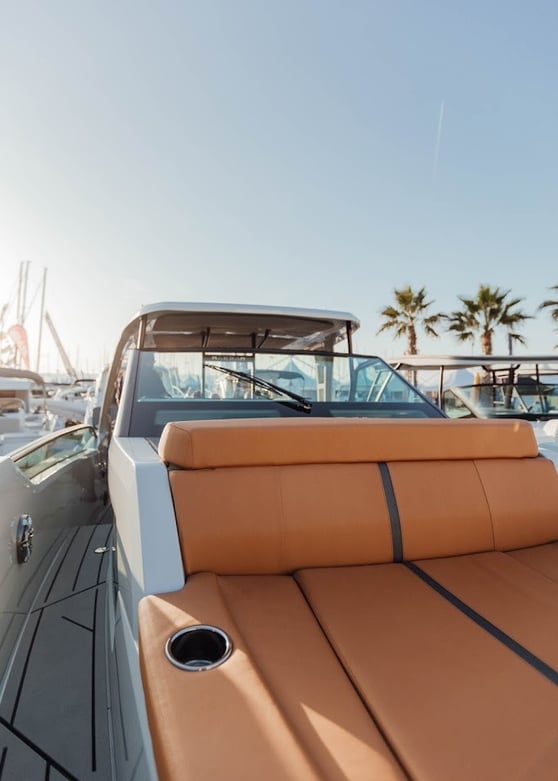 Beautiful leather boat front, perfect for sunbathing.