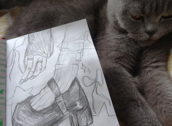 Drawing of shoe next to a cat