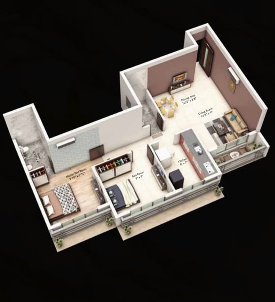 2 BHK flat floor plan at Shree Aangan Panvel near Hiranandani Fortune City