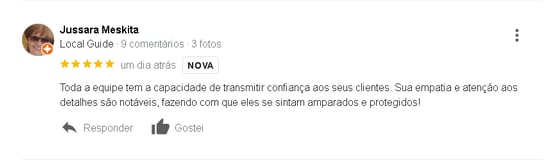 Avaliação Cinco Estrela de Cliente Google Jussara Meskita
