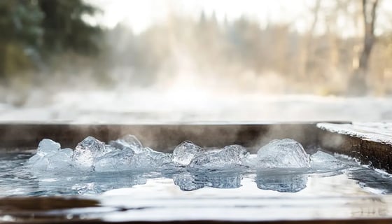 a hot tub with ice cubes in the water