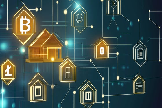 a house with a bitcoin and bitcoin symbols