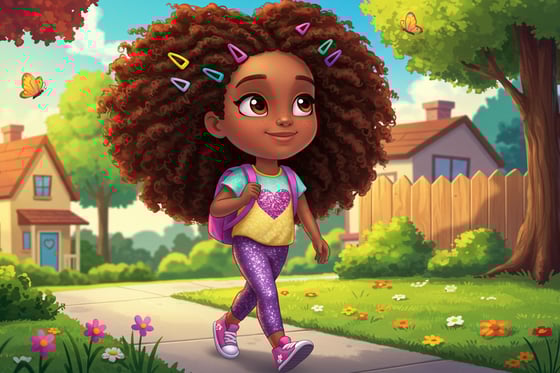 Little Nia walking to school