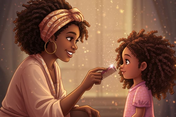 Little Nia and her mother with Nia's favorite comb