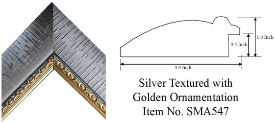 Silver Textured with Golden Ornamentation Picture Frame