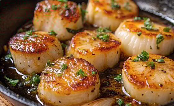 seared buttered scallops