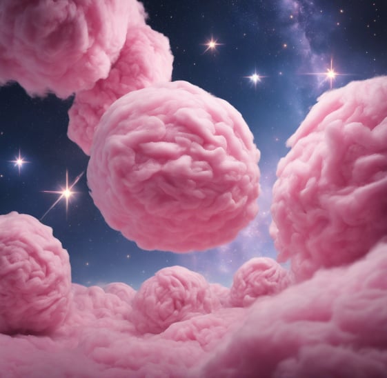 a pink cotton candy floss with a sky background