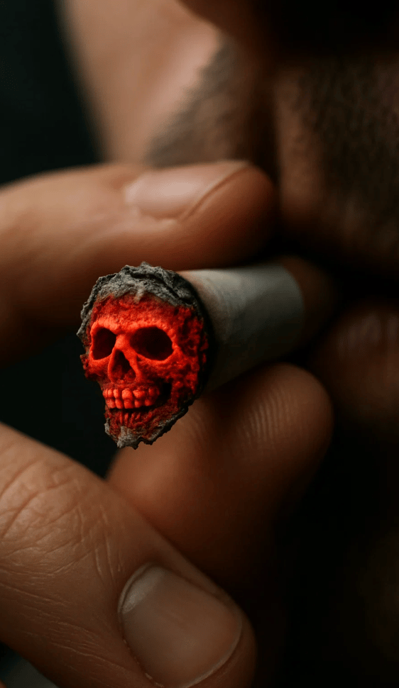 Une tête de cigarette en forme de tête de mort pour la journée mondiale sans tabac.