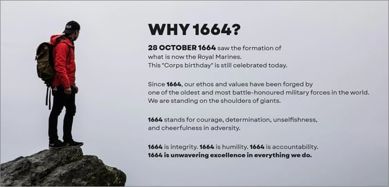 Screenshot of the section on the website explaining the inspiration behind the name 1664 Training Solutions