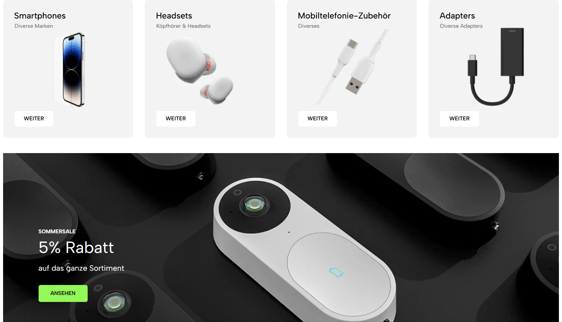 a website page with a picture of a camera and a phone