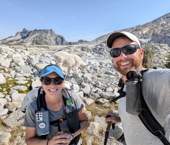 The Enchantments, Washington Cascades, backpacking, hiking, hiking with your partner, mountain goat