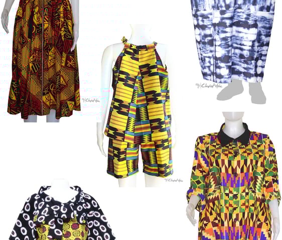 a variety of african print clothing and accessories