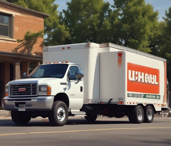 Two orange freight trailers are parked closely together, branded with the 'Allied' logo and the words 'The Careful Movers'. There are wires overhead and a partially visible open trailer to the left. The ground is concrete, and there are some trees and buildings in the background.