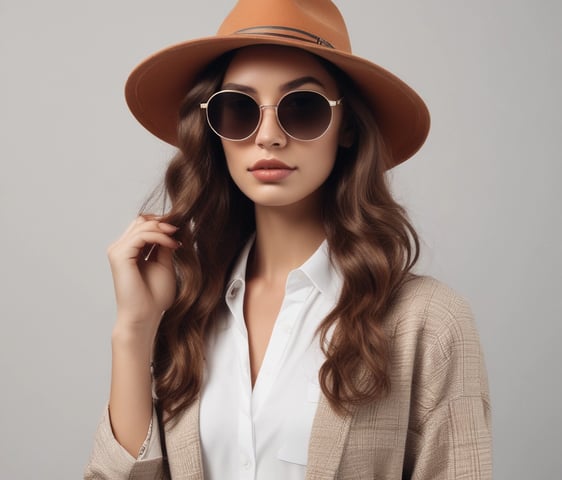 A collection of various sunglasses displayed on multiple glass shelves, featuring a range of colors and styles. The frames vary from modern and sleek to retro and bold designs, with lenses that are tinted in different hues such as blue, gold, and dark shades.