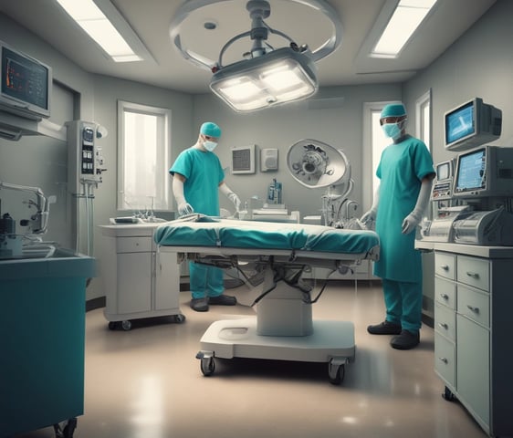 A person lies on a medical bed, wearing a surgical cap and having their skin treated with a metal instrument by a professional in gloves. The atmosphere is clinical and focused on skincare.