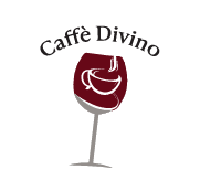 a glass of wine with a cup of coffee and a cup of coffee