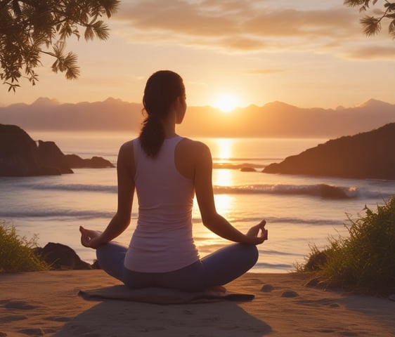 A group of people practicing yoga outdoors, sitting cross-legged with eyes closed. Each person appears to be focused and relaxed. There are trees in the background, indicating a peaceful and natural setting.