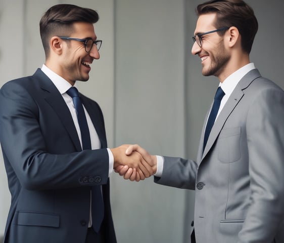 two gentlemen in suite is handshaking with each other