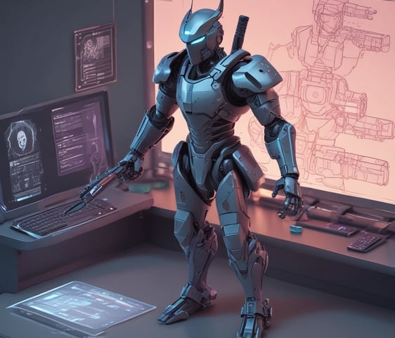 a man standing at a table with a laptop