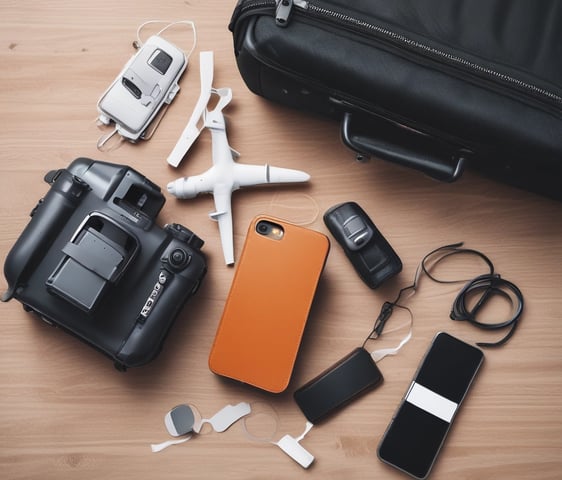 A blue travel bag with brown leather accents sits on a surface. Attached to the handle is a beige tag with the words 'FRUGAL FLYER,' featuring a stylized airplane logo and text promoting travel savings.