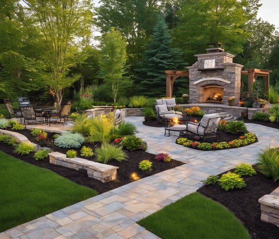 private backyard with sitting area and vertical fireplace