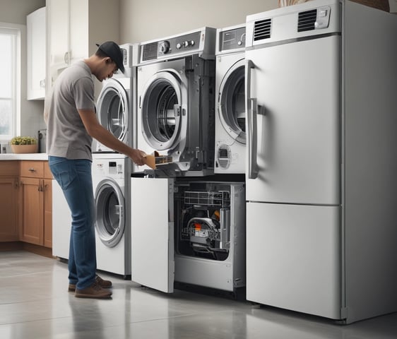 a man standing in front of a washing machine