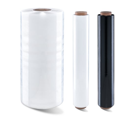 a clear and black stretch film roll and machine roll