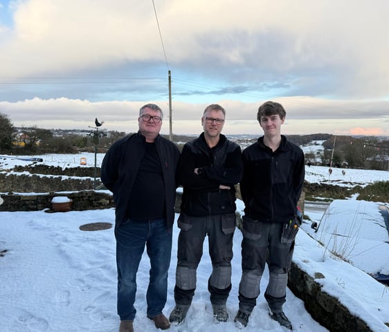 Simon Hamp, Simon Easter and Nathan Easter in the snow