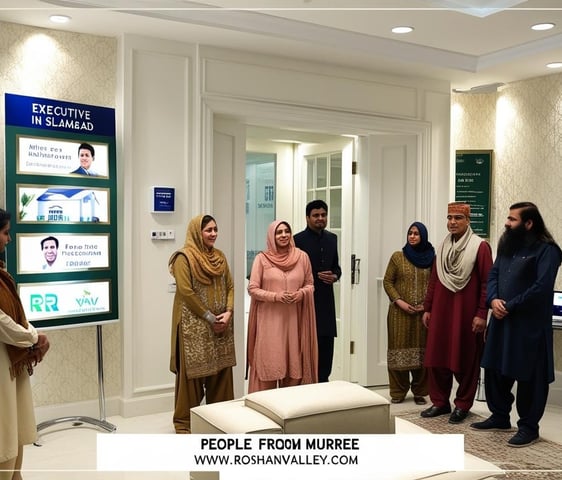 a group of people standing around a poster board