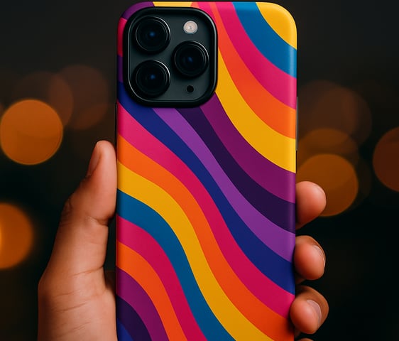 a person holding a colorful case with a colorful pattern