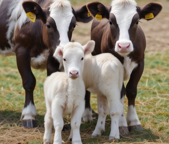 A sunlit outdoor scene at a ranch with a sandy ground and white fencing. A light-colored horse is standing in the foreground with its back to the camera. A person in casual attire is walking a small dog nearby. The setting includes trees and a barn in the background, with sunlight creating a warm atmosphere.