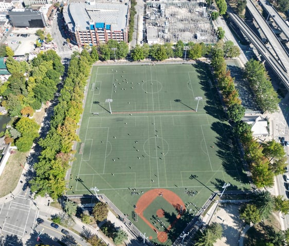 a soccer field with a soccer field and a soccer field