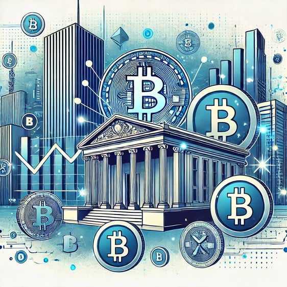 a building with a bunch of bitcoin and bitcoin symbols