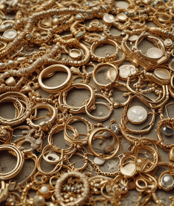 A collection of gold bars and coins, prominently displaying engravings such as '1 KILO Fine Gold 999.9' from Switzerland. The shiny surfaces reflect light, emphasizing the luxury and value associated with precious metals.