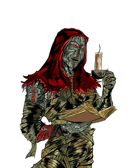 a man in a costume holding a book