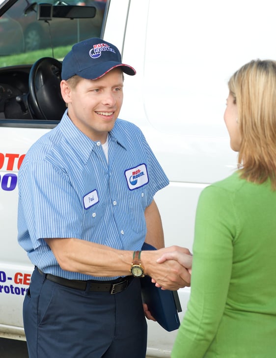 Roto-Rooter Plumbing Technician meets Customer