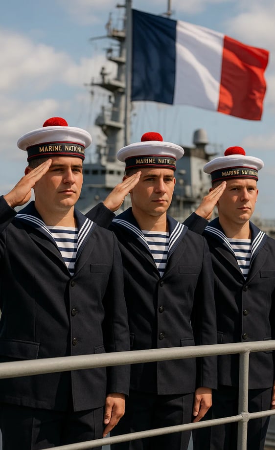 Trois marins qui saluent pour la journée du marin.