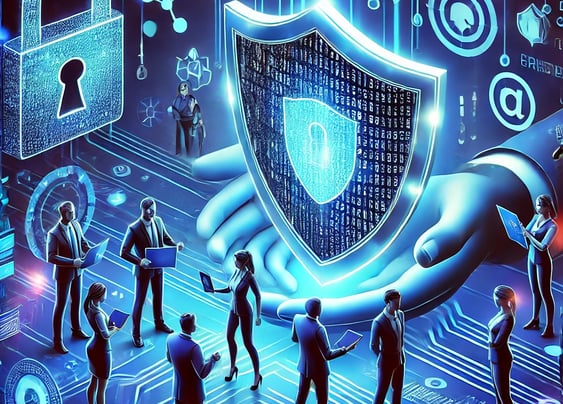 A dynamic illustration representing cybersecurity protection. 
