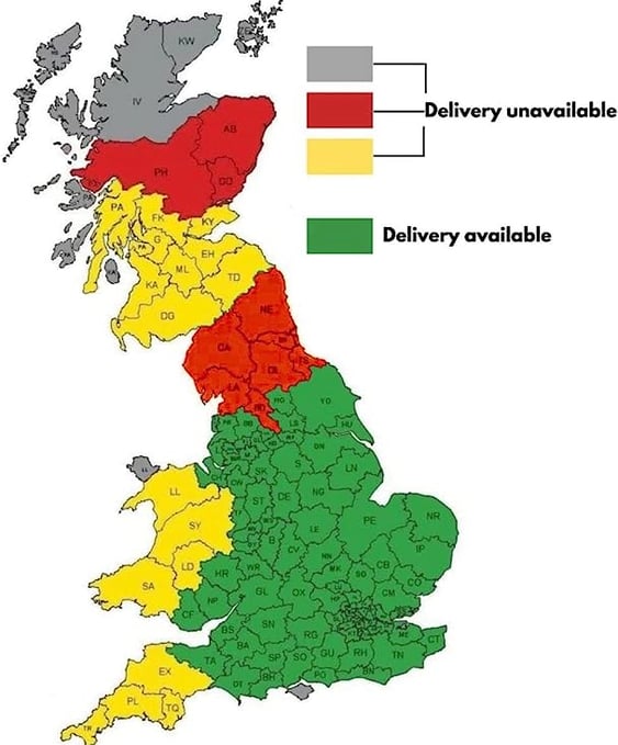 Routes where we deliver in 2-3 days